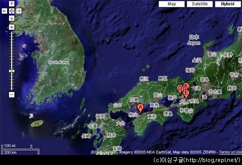 구글맵에 나타난 한국과 일본